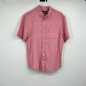Mens Linen Shirt Casual Button Up S Pink Minimalist Beachy SS Vacation Cruise